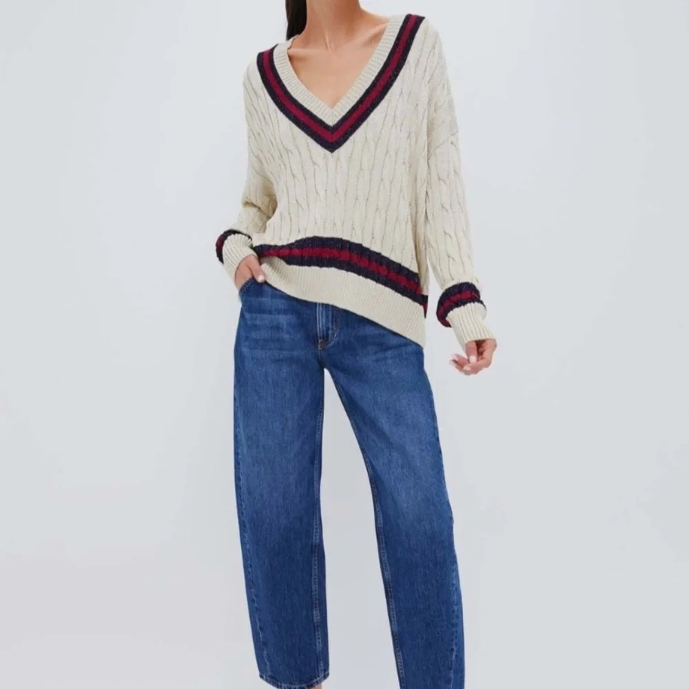 NWT TUCKERNUCK Garnet and Navy Stripe Gold Metallic Morrissey Sweater Size L - Picture 6 of 15